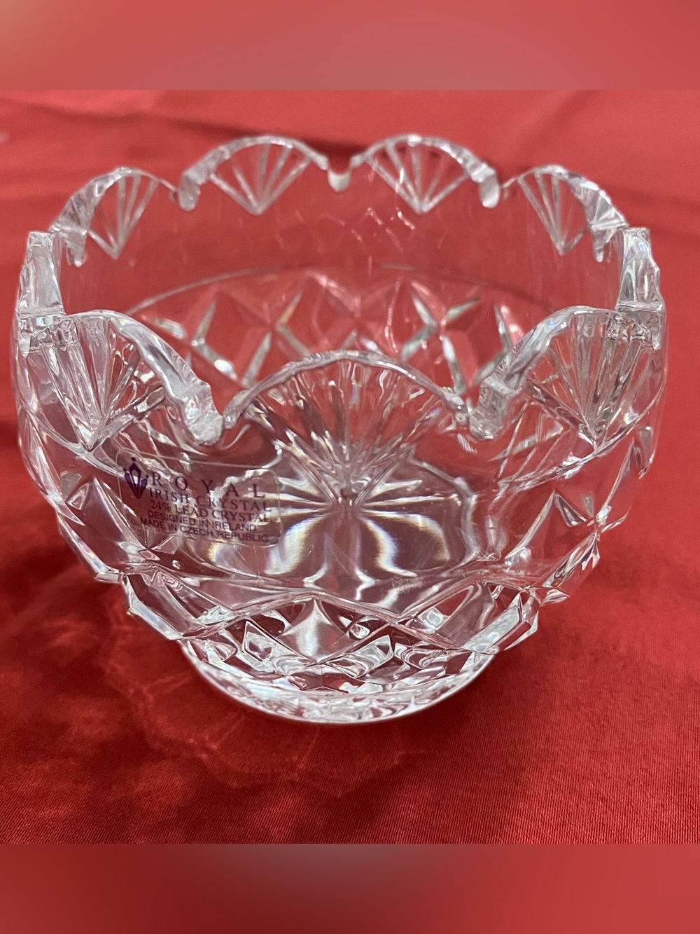 Royal Irish Crystal, 24% Lead Crystal Rose Bowl / Small Candle Holder, Scalloped